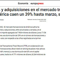 Las fusiones y adquisiciones en el mercado transaccional de Latinoamrica caen un 39% hasta marzo, segn TTR